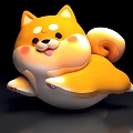 Cute Shiba Inu Cartoon Figure With Yellow White Fur Curly Tail And Blush
