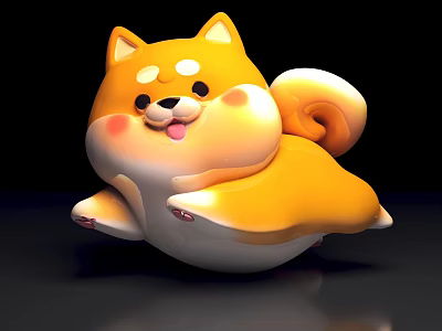 Cute Shiba Inu Cartoon Figure With Yellow White Fur Curly Tail And Blush 3d model