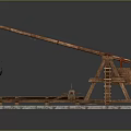 Ancient Wooden Catapult Siege Weapon With Ladder Wheels And Hanging Hook