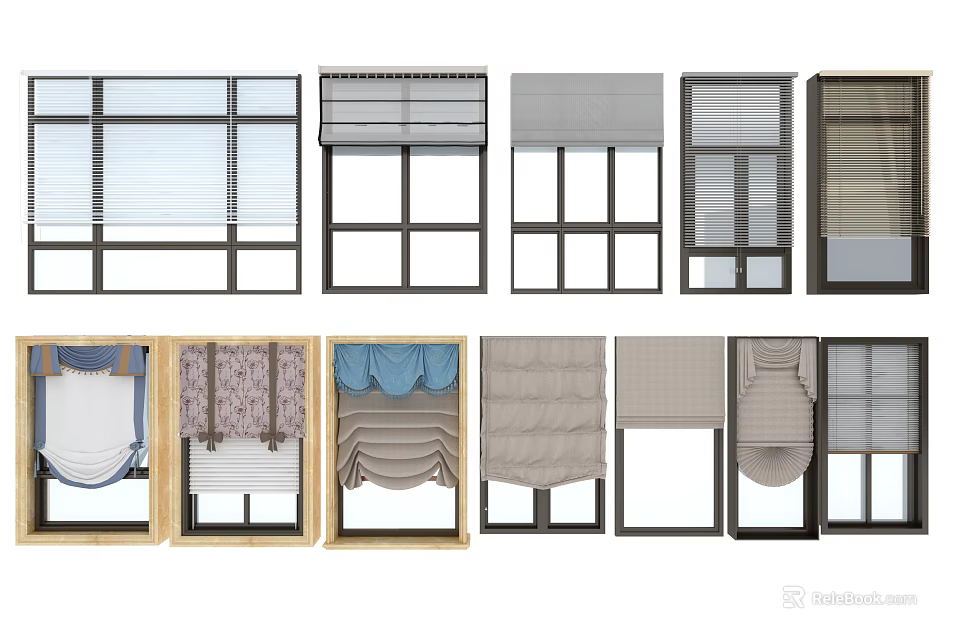 Various Window Blinds With Different Styles And Designs For Home Decoration 3d model