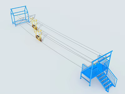 Outdoor Kids Playground Equipment With Blue Frame Yellow Swings And Slides 3d model