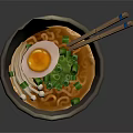 Delicious Ramen Bowl With Soft Boiled Egg Green Onions Mushrooms And Chopsticks