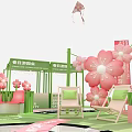Inflatable Cherry Blossom Decorations With Green Pink Booth Path And Sign For Event