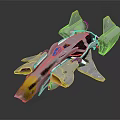 Futuristic Cosmic Spaceship With Metallic Body Yellow Thrusters And Aerodynamic Shape
