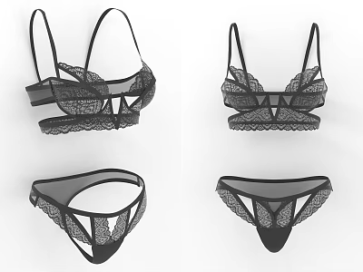 Elegant Black Lace Underwear Set With Fashionable Bra And Panties Design 3d model