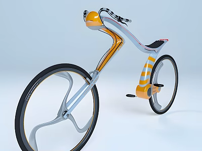 Modern Sleek Orange And White Bicycle With Unique Frame And Wheel Design 3d model