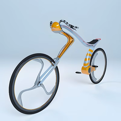 Modern Sleek Orange And White Bicycle With Unique Frame And Wheel Design 3d model