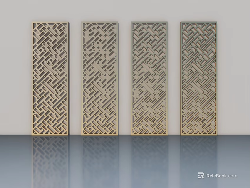 Modern Flat Panel Doors With Four Unique Geometric Designs Against White Wall 3d model