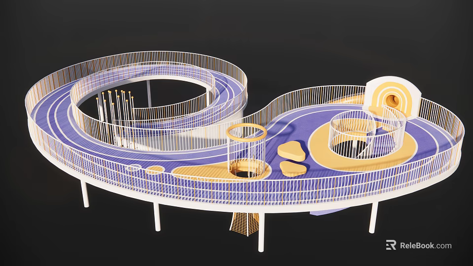 Playground Equipment With Spiral Track Circular Structure Blue Yellow Floor And Platforms 3d model 