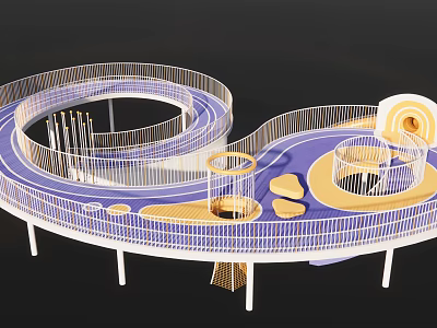 Playground Equipment With Spiral Track Circular Structure Blue Yellow Floor And Platforms 3d model