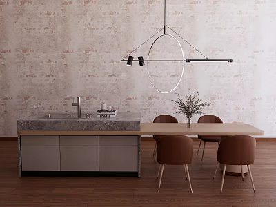 Modern Island TAISCO Dining Table and Chair Chandelier 3d model