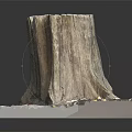 Wooden Stump Sculpture On Square Stone Base With Fallen Leaves Decoration