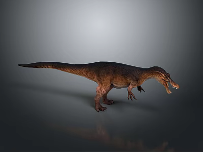 Realistic Brown Dinosaur 3D Render Model With Open Mouth And Floor Reflection 3d model