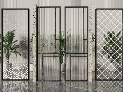 Modern Interior Stylish Partition Designs With Transparent Grid And Green Plants 3d model