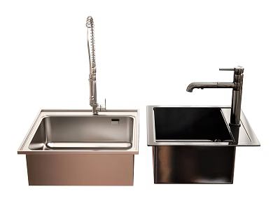 Two Modern Stainless Steel Kitchen Sinks With Pull out Faucet and Black Design 3d model
