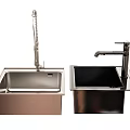Two Modern Stainless Steel Kitchen Sinks With Pull out Faucet and Black Design