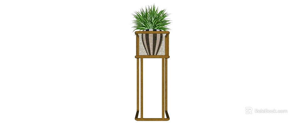 Wooden Plant Stand with Green Potted Plant Square Shelf Design and Sturdy Support Legs 3d model 