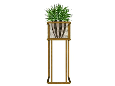 Wooden Plant Stand with Green Potted Plant Square Shelf Design and Sturdy Support Legs 3d model