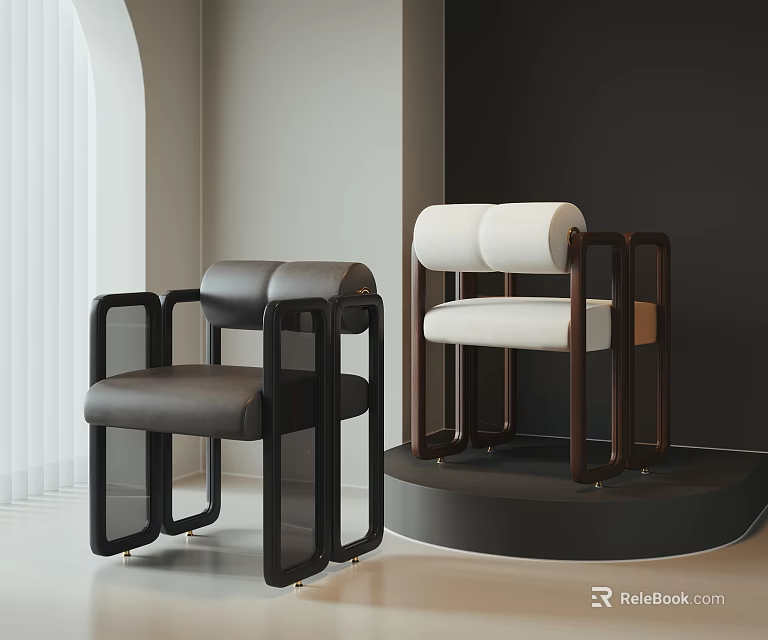 Modern Style Leisure Chairs with Leather and Fabric Upholstery Wooden Frame 3d model 