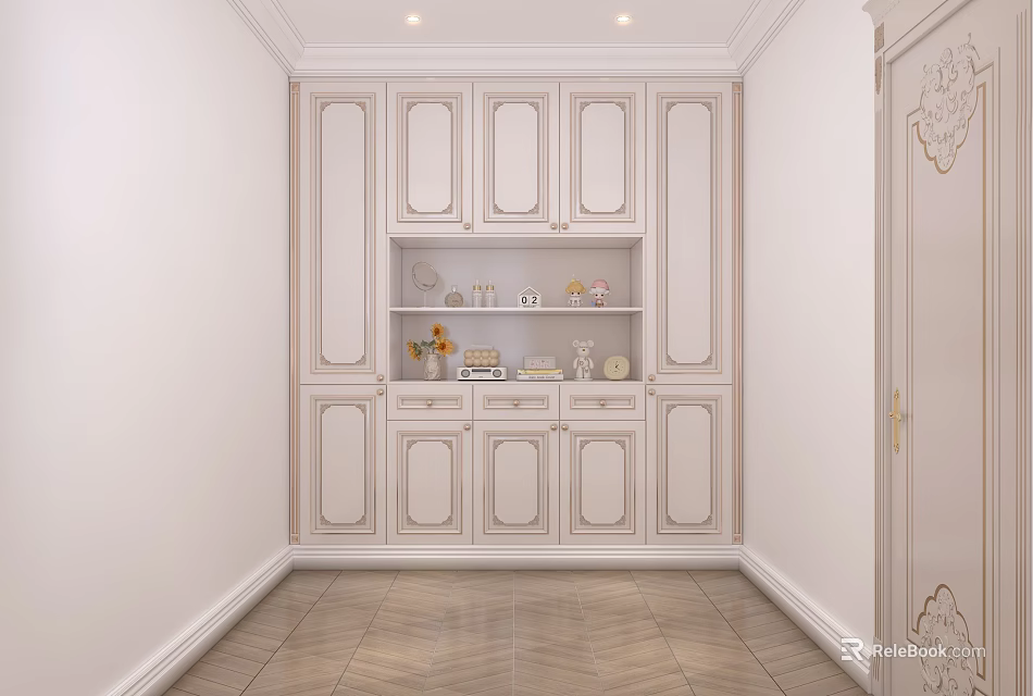 Elegant Traditional White Bookcase With Carved Doors And Open Shelves For Interior Decor 3d model 