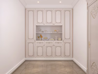 Elegant Traditional White Bookcase With Carved Doors And Open Shelves For Interior Decor 3d model
