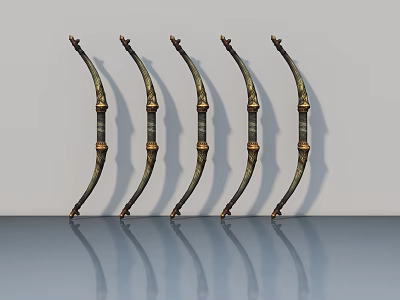 Five Gold And Black Metal Hinged Door Handles On Gray Surface 3d model