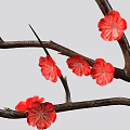 Elegant Stone Wood Decorative Branch With Red Flowers And Natural Design