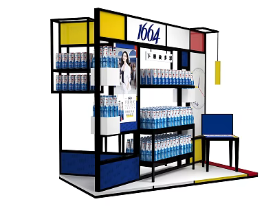 Commercial Display Equipment With 1664 Brand Bottled Water Racks And Colorful Counter 3d model