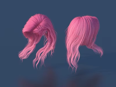 Soft Pink Wigs Featuring Braided And Straight Hairstyles For Daily Wear 3d model