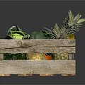 Fresh Assorted Fruits And Vegetables In Wooden Crate With Pineapple Banana Red Pepper Cabbage Orange