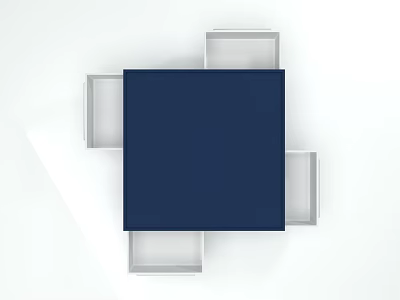 Modern Navy Blue Square Dining Table With Four White Chairs In Minimalist Design 3d model