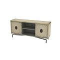 Modern Wooden Bookcase With Sunburst Design Doors Metal Legs And Open Storage Shelves