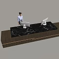 Modern Front Desk Reception Design With Marble Countertop Computers And Ambient Lighting 3d model