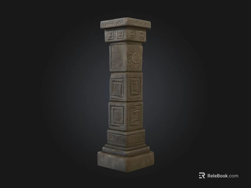 Stone Column With Carved Geometric Patterns And Intricate Decorative Architectural Design 3d model 