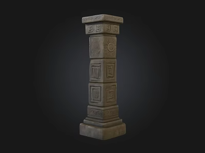 Stone Column With Carved Geometric Patterns And Intricate Decorative Architectural Design 3d model