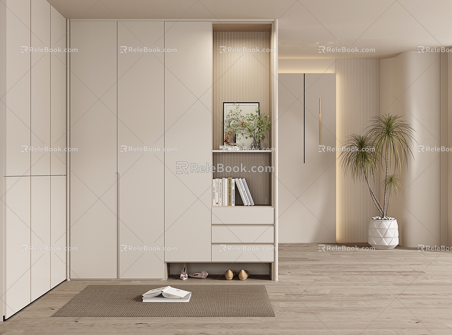 Modern Shoe Cabinet Cream Entrance Shoe Cabinet 3d model