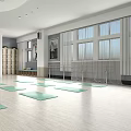 Indoor Yoga Fitness Studio With Green Mats Dancer Silhouette And Wooden Lockers