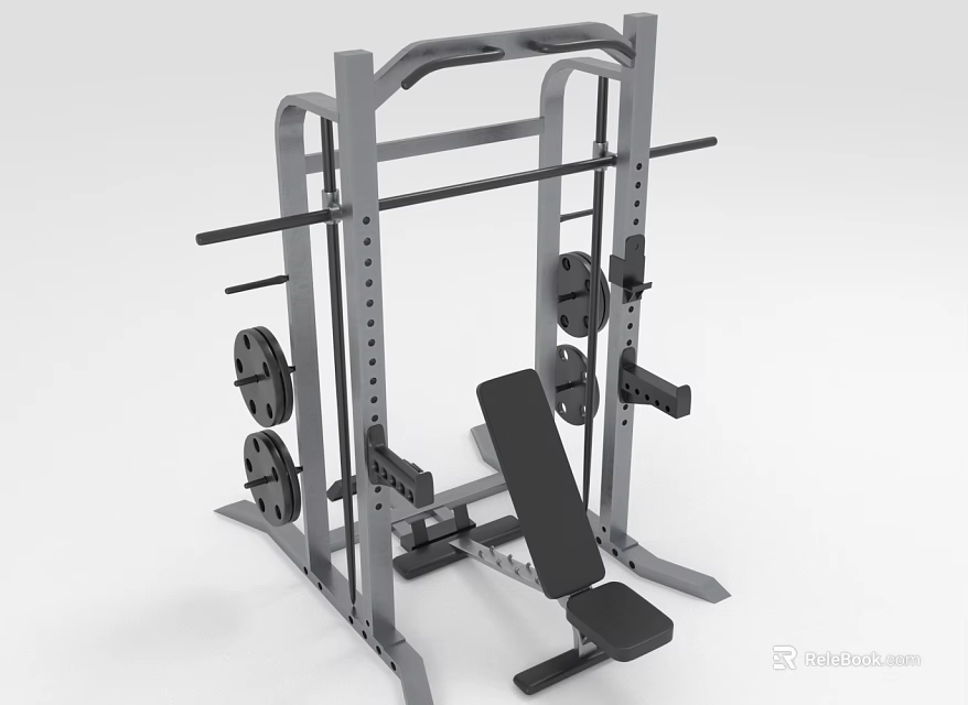 Home Gym Power Rack with Barbell Weight Plates and Adjustable Bench for Strength Training 3d model 