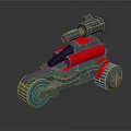 Futuristic Sci Fi Motorcycle 3D Model With Red Gray Design And Cannon