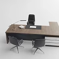 Modern Wooden Office Desk With Desk Lamp Documents Notebook And Chairs