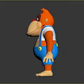 Cartoon Monkey Character 3D Model With Orange Arms White T-Shirt Blue Overalls And Red Eyes