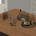 Elegant Wine Bottles And Glasses On Wooden Table With Gold Trays Greenery And Cocktails