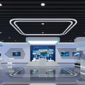 Modern Technology Exhibition Hall With Digital Displays Sleek Ceiling And Smooth Floor 3d model