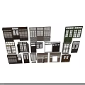 Various Wooden Double Doors With Glass Panels And Different Frame Styles 3d model