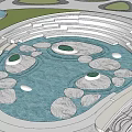 Modern Garden Ornament Design with Wavy Green Lawn Water Feature and Stone Pathway