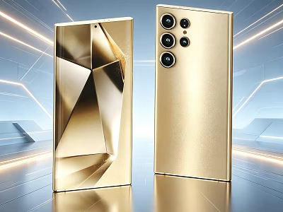 Golden Smartphone With Unique Front Design And Rear Camera System 3d model