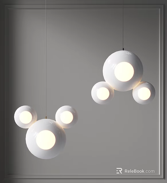 Modern Minimalist White Spherical Chandelier Design With Hanging Multiple Light Bulbs 3d model 