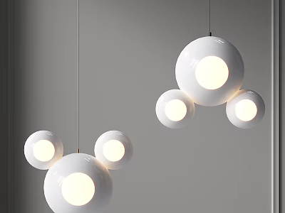 Modern Minimalist White Spherical Chandelier Design With Hanging Multiple Light Bulbs 3d model