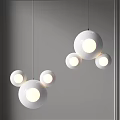 Modern Minimalist White Spherical Chandelier Design With Hanging Multiple Light Bulbs 3d model