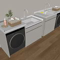 Modern Laundry Cabinet Design With Washing Machine Sink Faucet And Storage Baskets